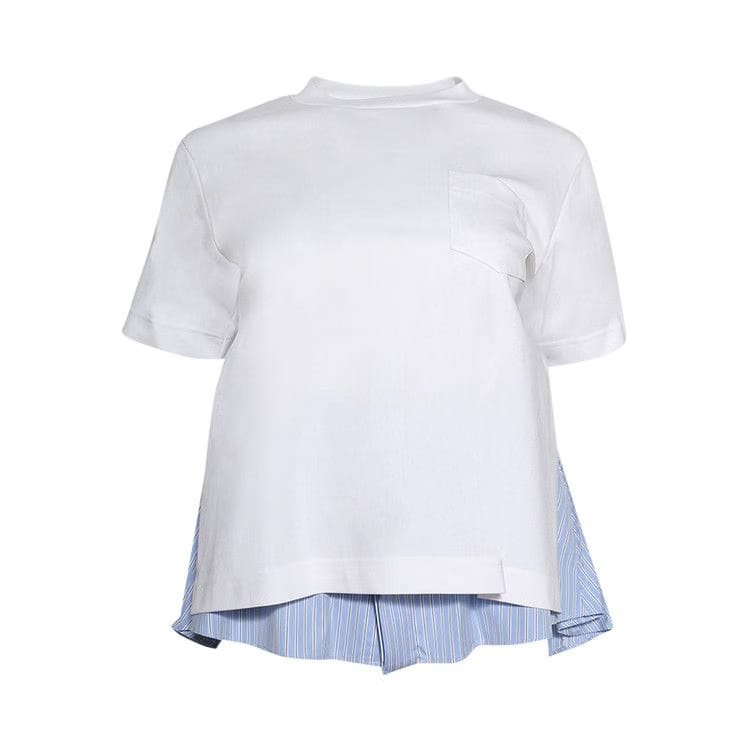Sacai Poplin x Cotton Jersey T-Shirt White/Light Blue Stripe