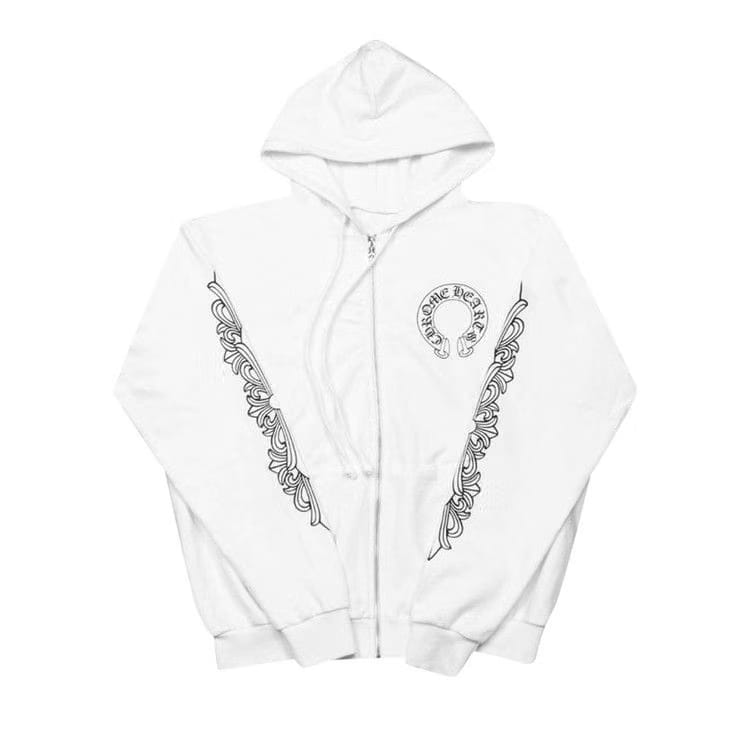 Chrome Hearts Floral Cross Zip Hoodie White