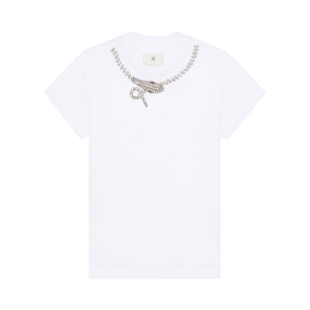 Givenchy Crystals Snake Slim Fit T-Shirt White