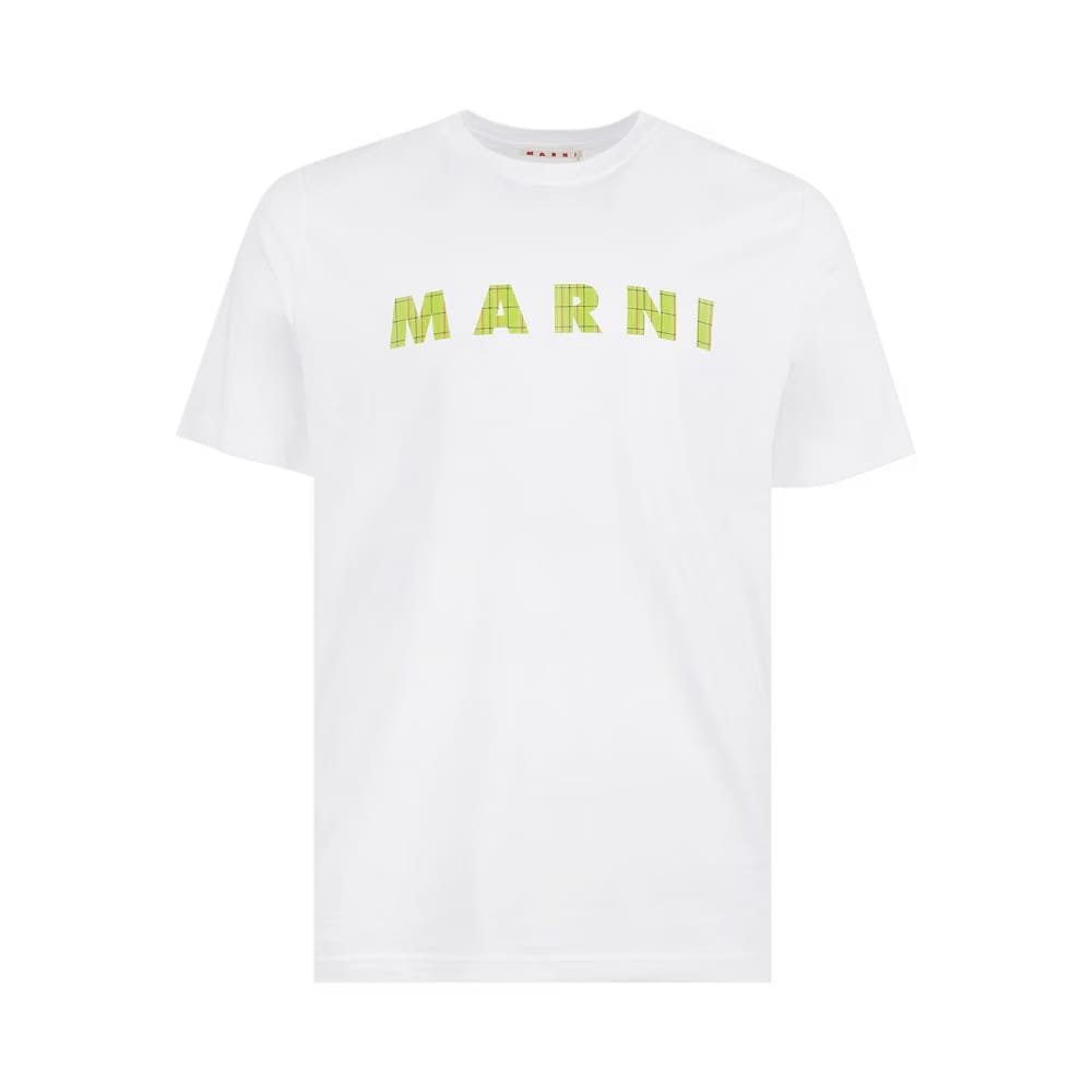Marni Checks Logo On Jersey T-Shirt Lily White