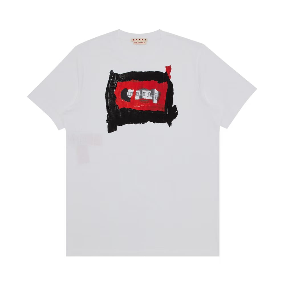 Marni Painted Collage Logo Jersey T-Shirt Lily White