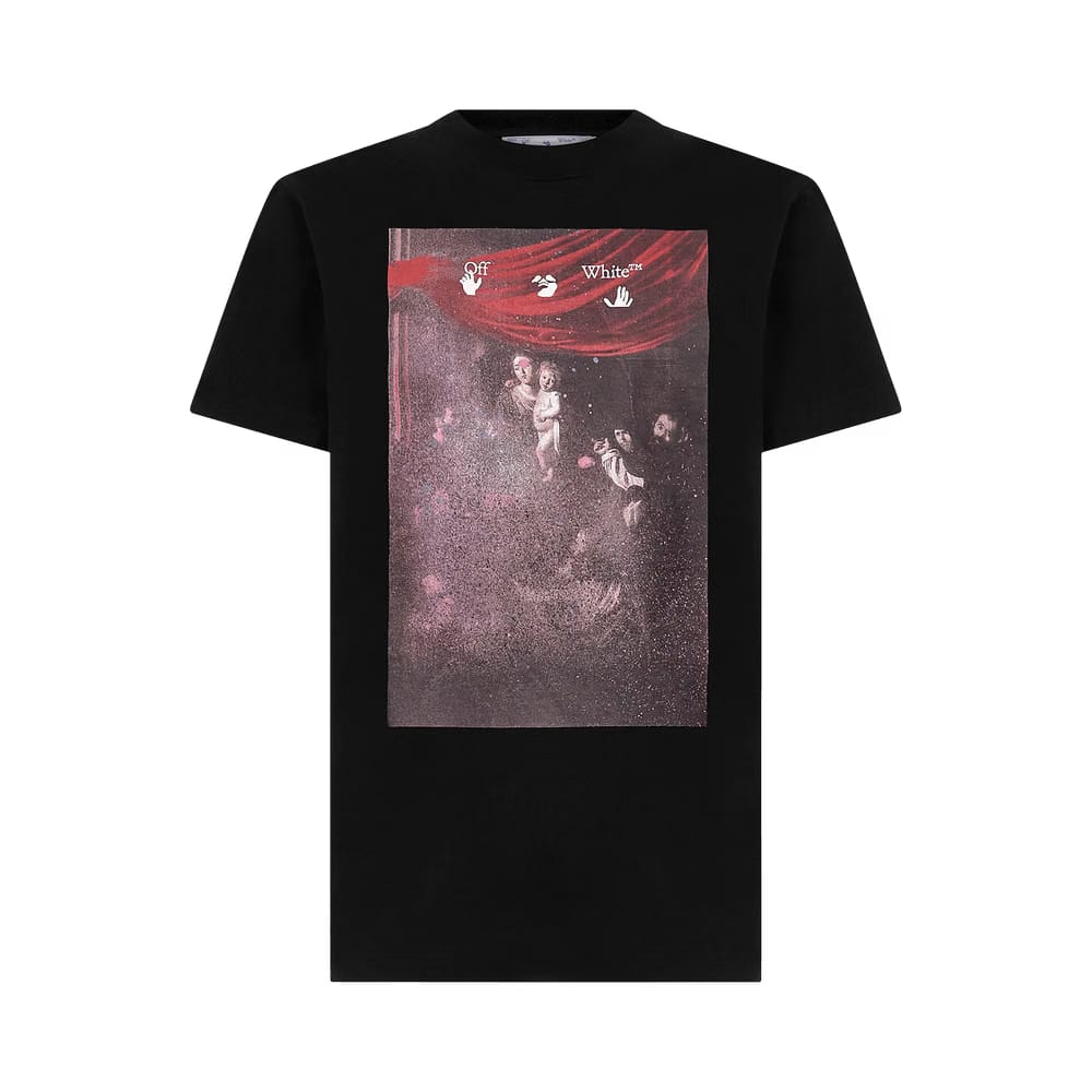 Off-White Sprayed Caravaggio Shorts-Sleeve Slim T-Shirt Black