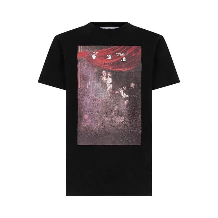 Off-White Sprayed Caravaggio Shorts-Sleeve Slim T-Shirt Black
