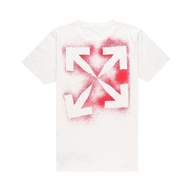 Off-White Stencil Shorts-Sleeve Slim T-Shirt White/Red