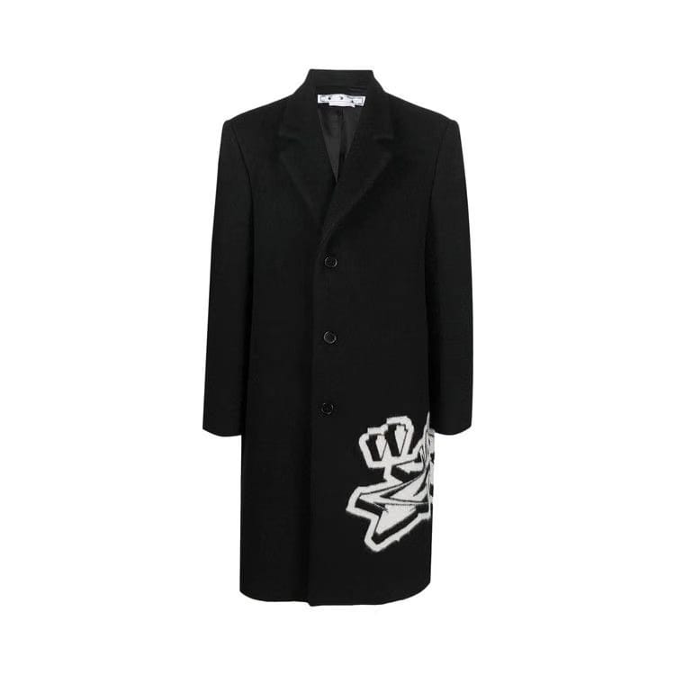 Off-White Graffiti Wool Skate Long Coat Black/White