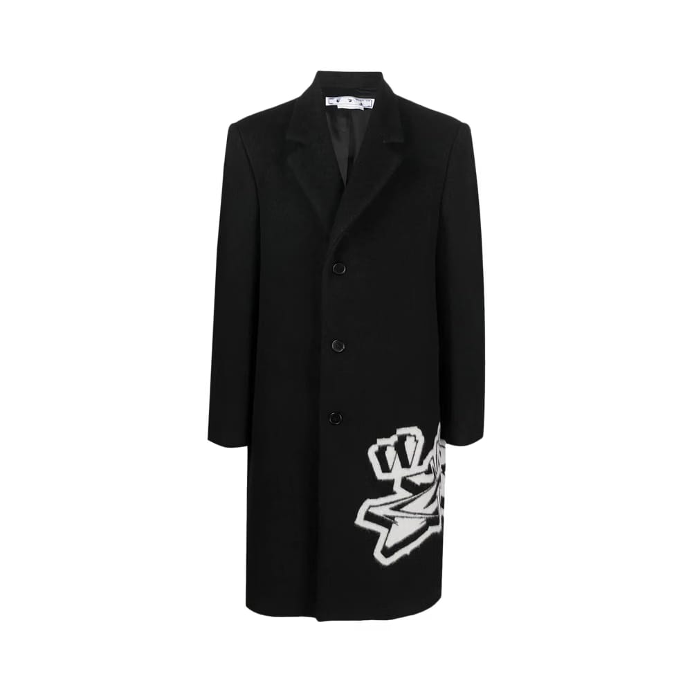 Off-White Graffiti Wool Skate Long Coat Black/White