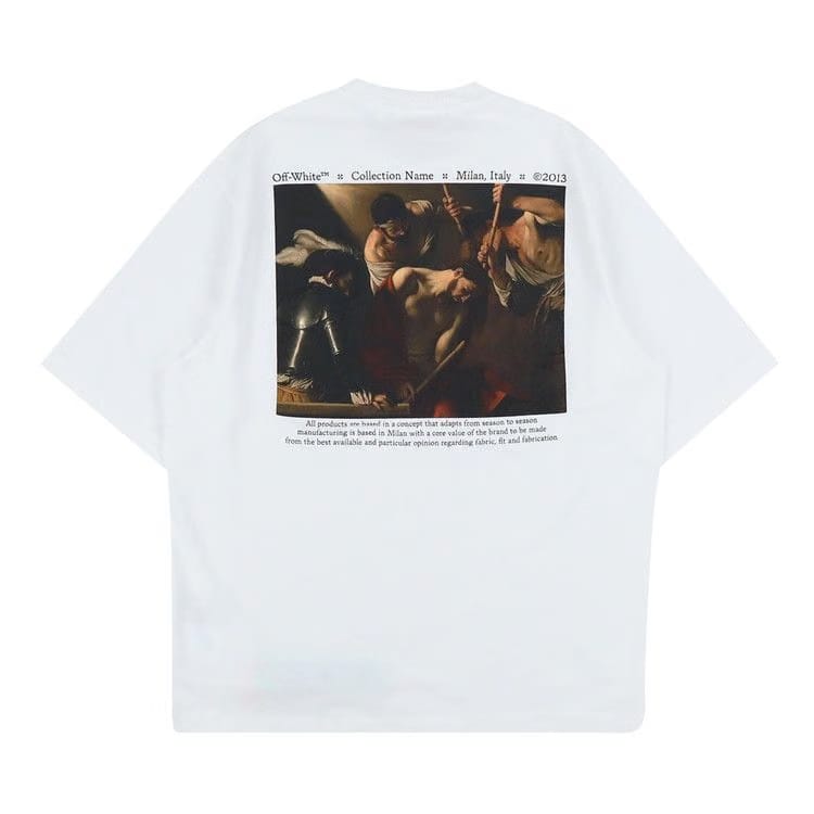 Off-White Caravaggio Crownin Skate Shorts-Sleeve T-Shirt White/Black