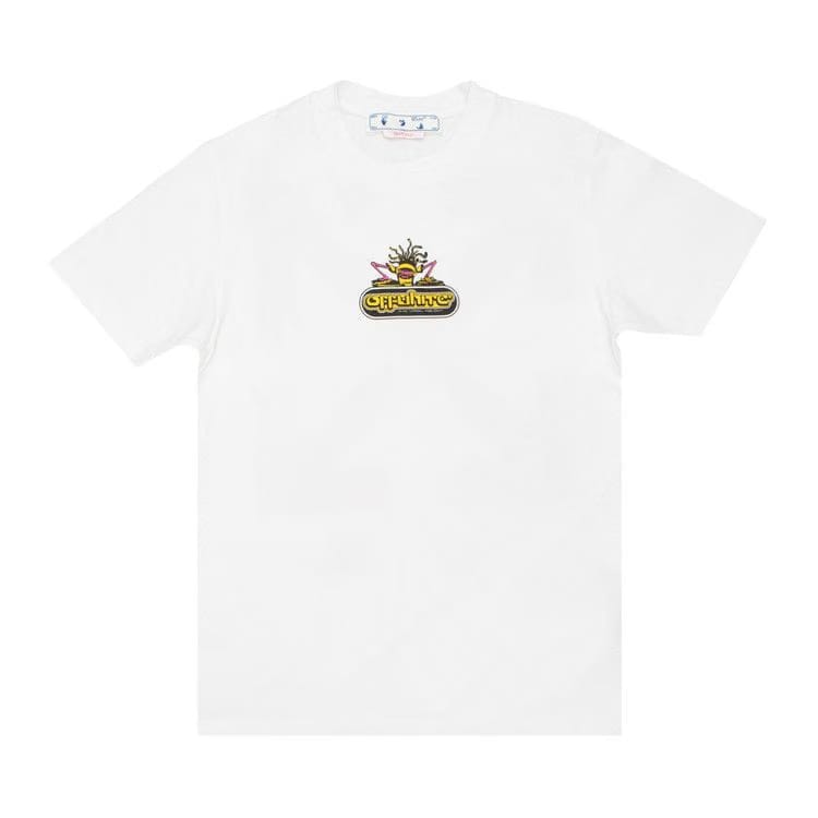 Off-White 90s DJ Slim Shorts-Sleeve T-Shirt White/Fuchsia
