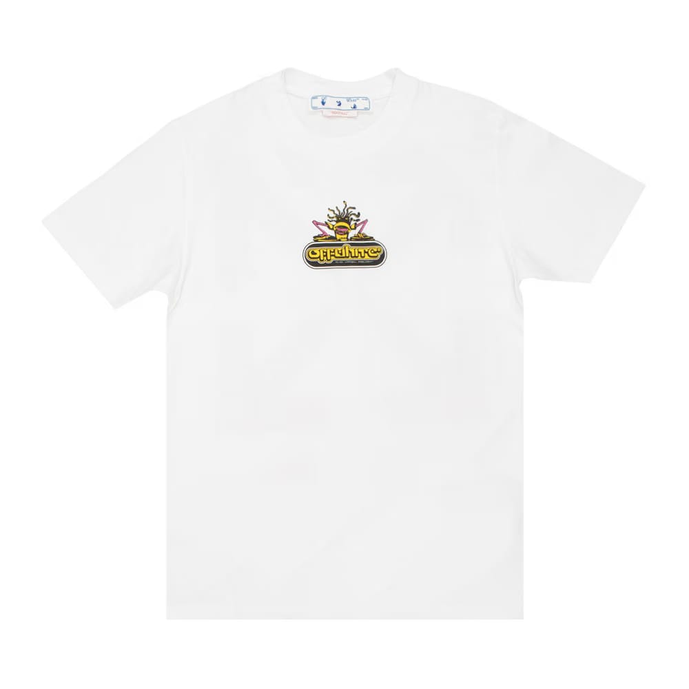 Off-White 90s DJ Slim Shorts-Sleeve T-Shirt White/Fuchsia