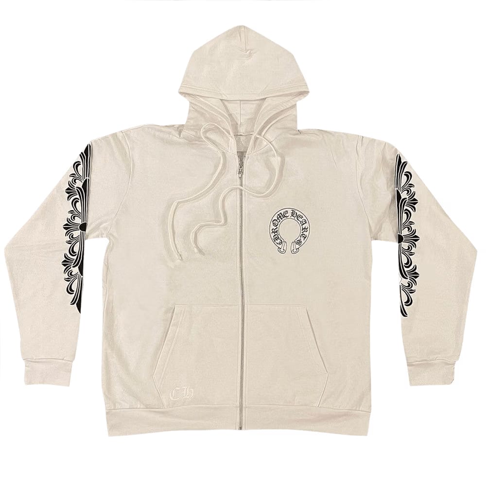 Chrome Hearts Horseshoe Logo Zip Up Hoodie White