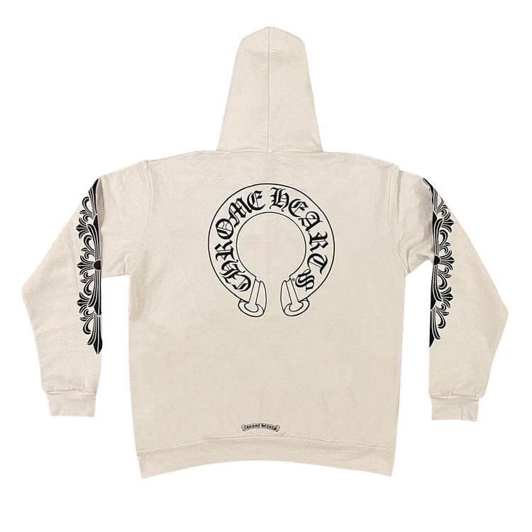 Chrome Hearts Horseshoe Logo Zip Up Hoodie White