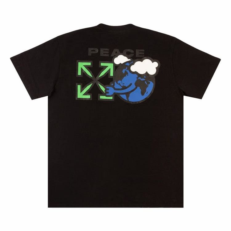 Off-White Peace Worldwide Shorts-Sleeve Slim T-Shirt Black/Green