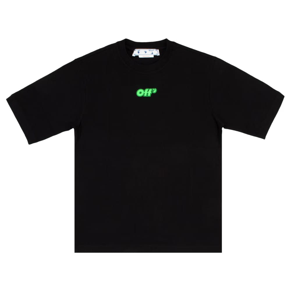 Off-White Rave Flyer Skate Shorts-Sleeve T-Shirt Black/Green Fluo