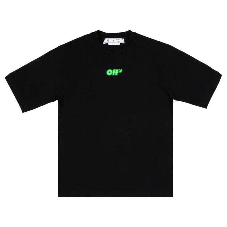 Off-White Rave Flyer Skate Shorts-Sleeve T-Shirt Black/Green Fluo