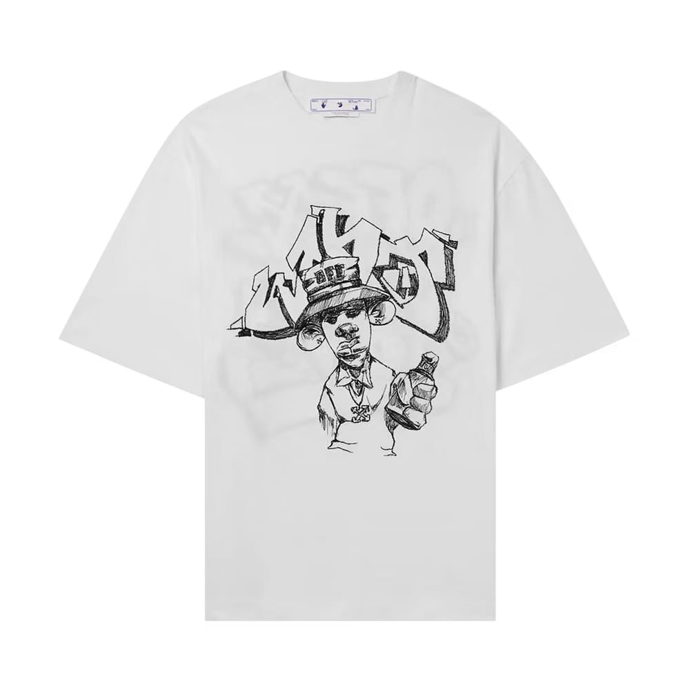 Off-White Graff Freest Over Skate Shorts-Sleeve T-Shirt White/Black