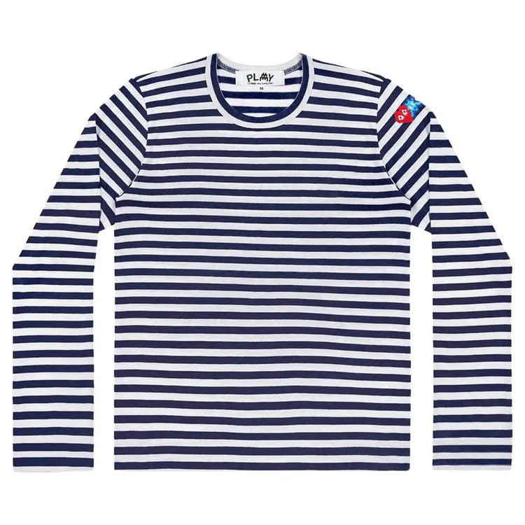 Comme des Garçons PLAY Double Heart Striped T-Shirt Blue/White