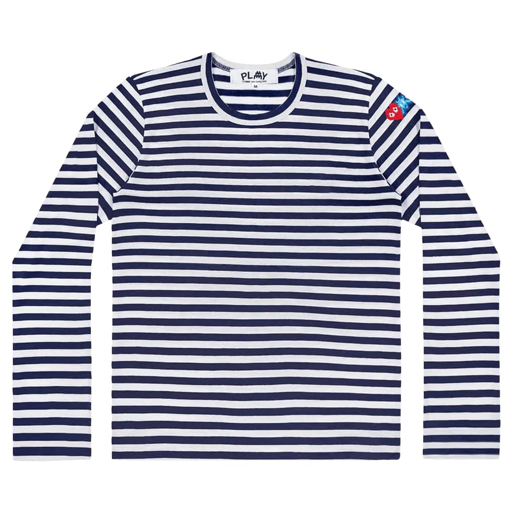 Comme des Garçons PLAY Double Heart Striped T-Shirt Blue/White