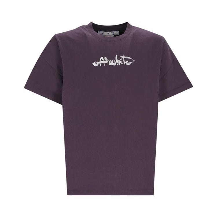 Off-White Paint Arrow Slim Shorts-Sleeve T-Shirt Aubergine/White