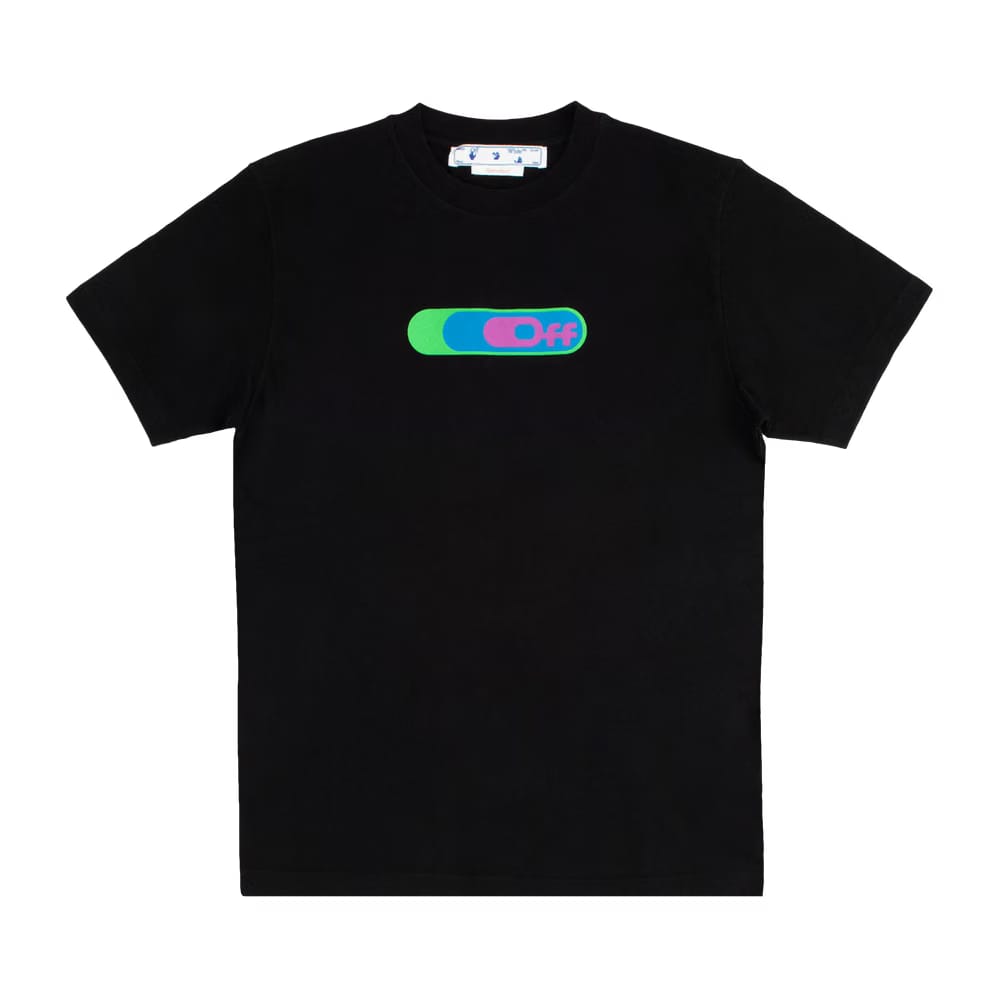 Off-White High Weed Slim Shorts-Sleeve T-Shirt Black/Green Fluo