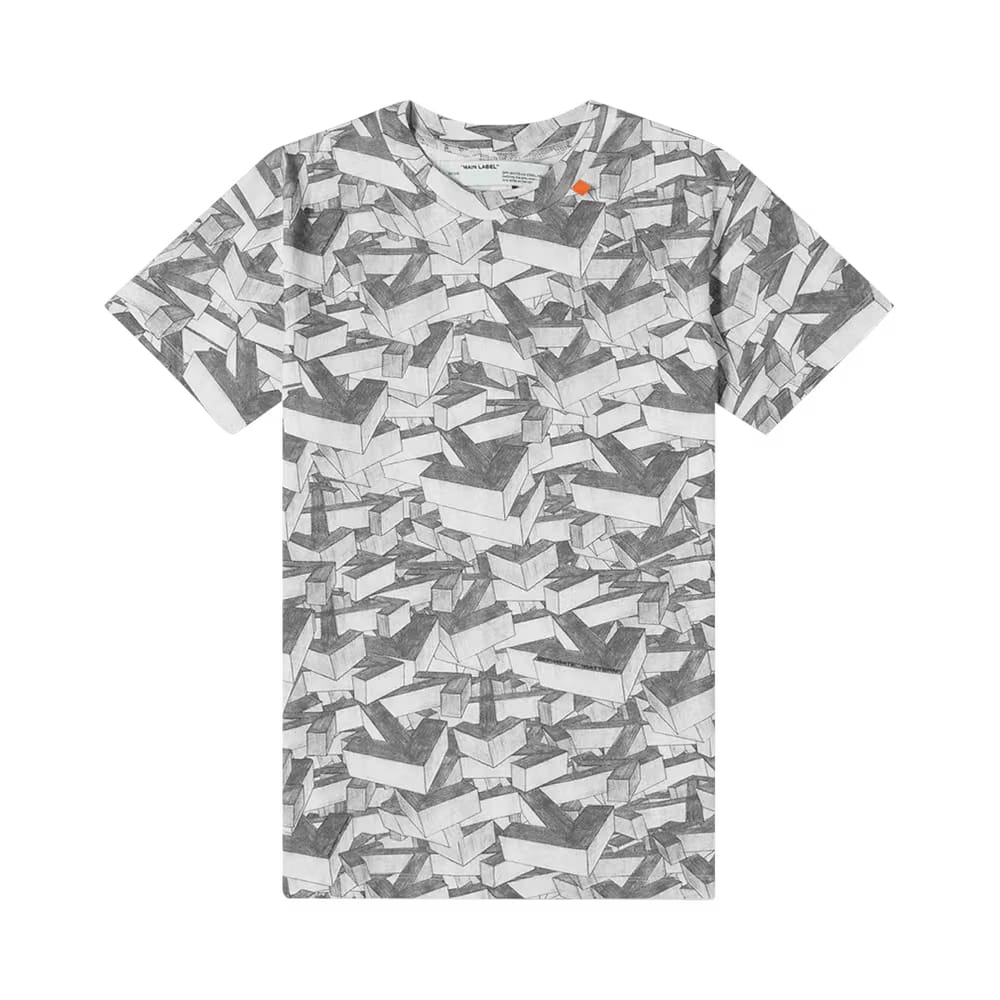 Off-White Arrows Pattern Shorts-Sleeve Slim T-Shirt White/Grey