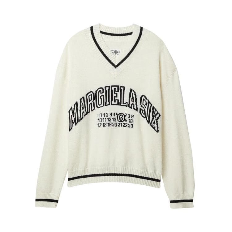 MM6 Maison Margiela Varsity Jaquard V-Neck Off White
