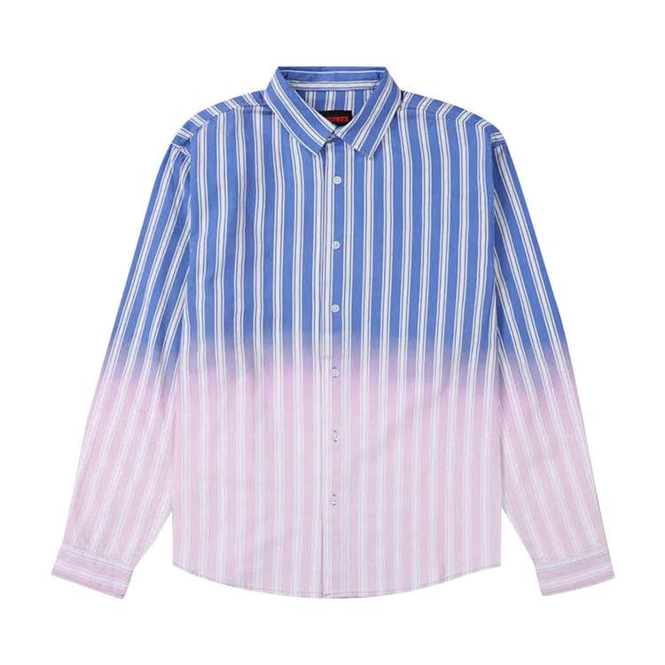 Pleasures Fade Button Down Long-Sleve Shirt Blue