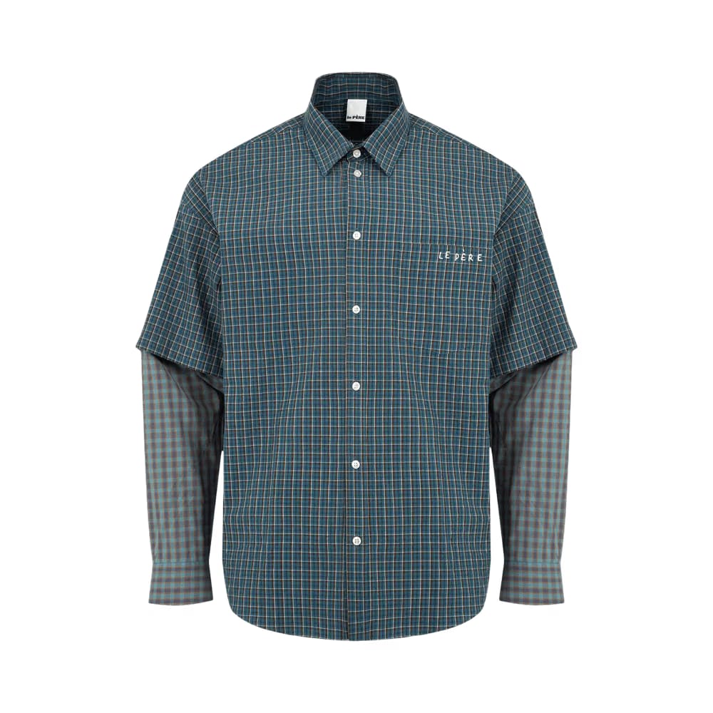 le PÈRE Detached Sleeve Fun Shirt Blue Check