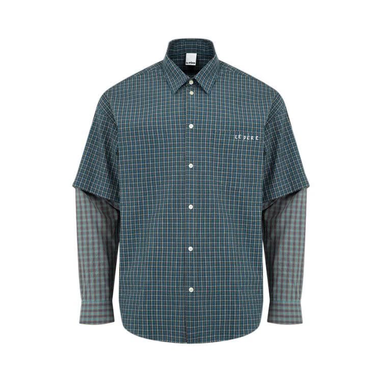 le PÈRE Detached Sleeve Fun Shirt Blue Check