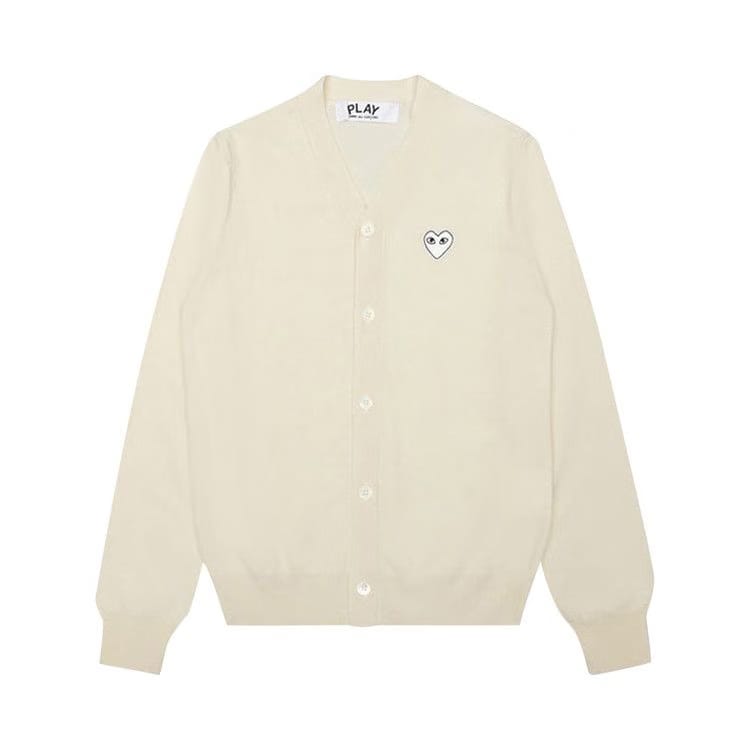 Comme des Garçons PLAY Woven V-Neck Cardigan Off-White