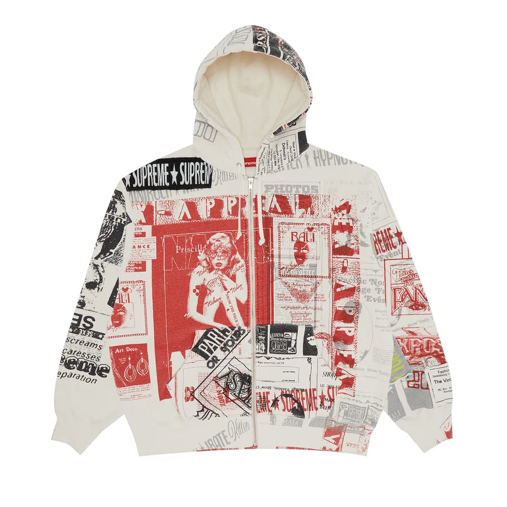 Supreme Collage Zip Up Hoodie White