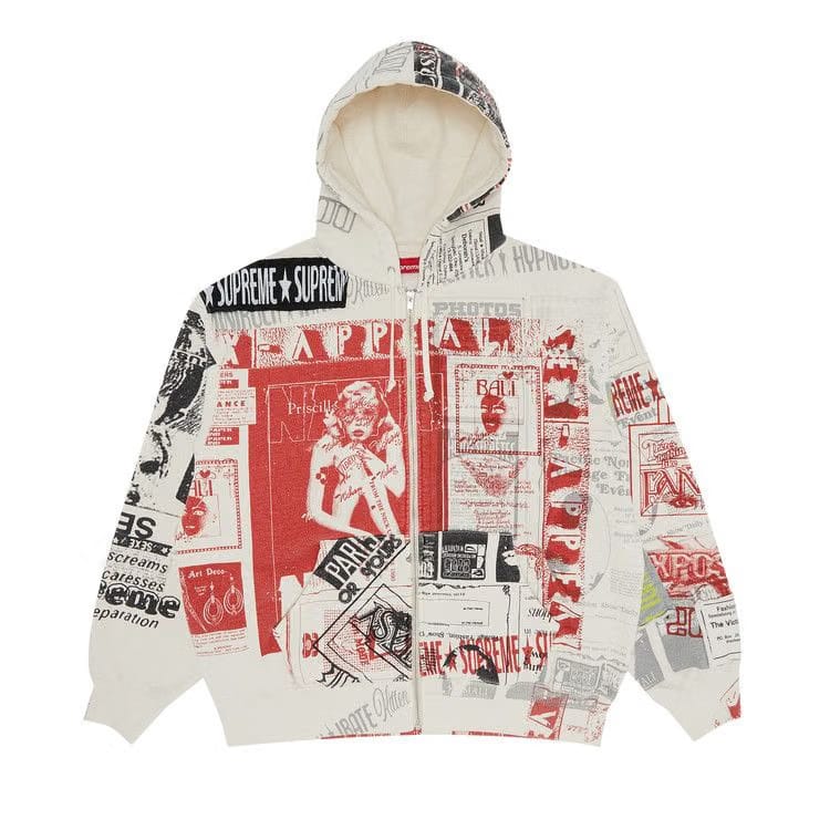 Supreme Collage Zip Up Hoodie White