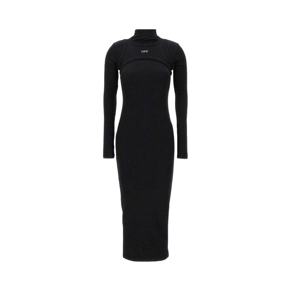 Off-White Off Stamp Ribbed Midi Dress Black