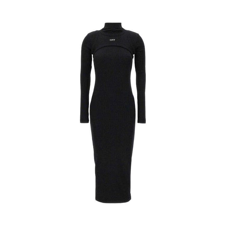 Off-White Off Stamp Ribbed Midi Dress Black