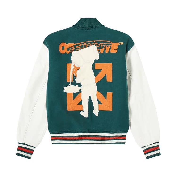 Off-White Barrel Leather Varsity Jacket Green/Orange
