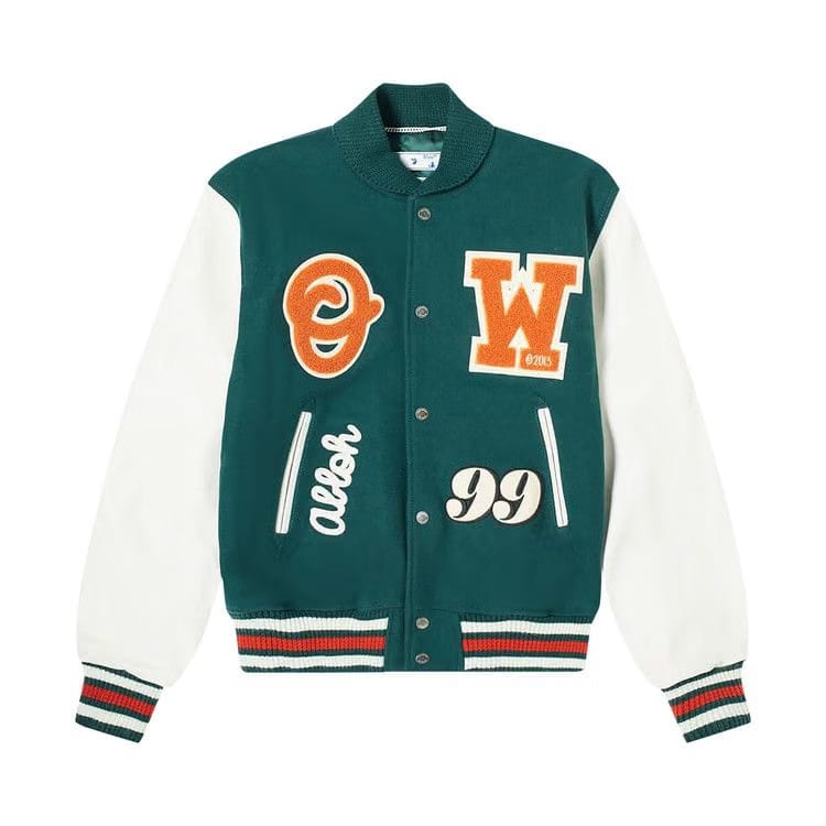 Off-White Barrel Leather Varsity Jacket Green/Orange