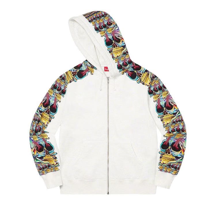 Supreme Skulls Zip Up Hoodie White