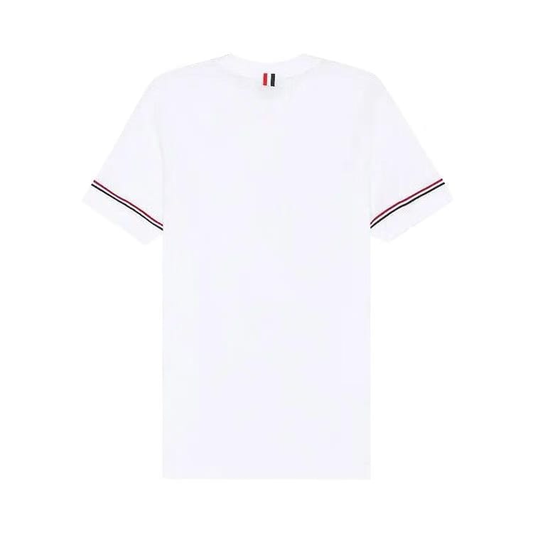 Thom Browne Shorts-Sleeve Rib Cuff T-Shirt in Cotton Waffle Natural White