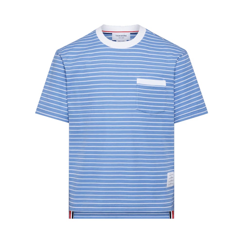 Thom Browne Short-Sleeve Pocket Tee in Summer Weight Milano Blue/White