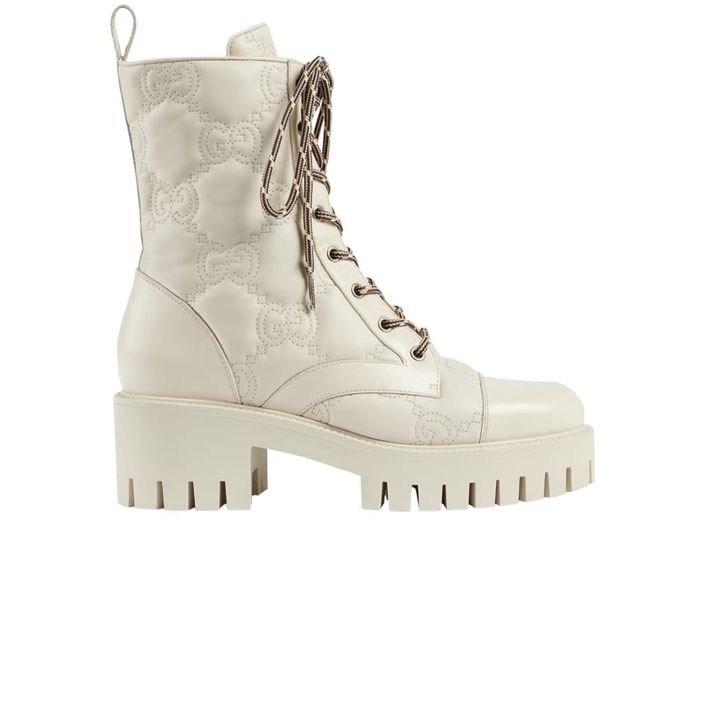 Gucci Wmns GG Matelassé Lace Up Boot 'Off White'