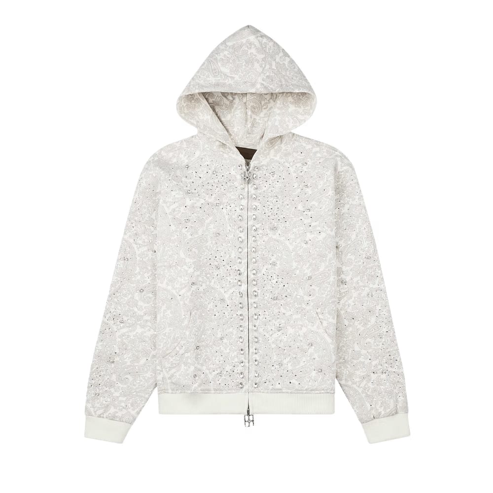 Birth Of Royal Child Cashew Blossom Pearl Zipper Hoodie White