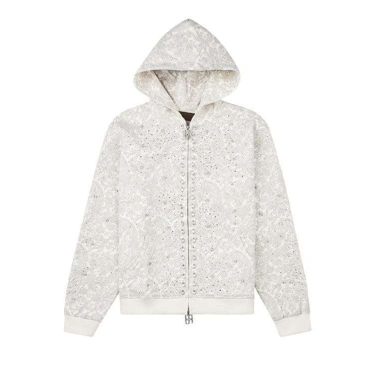 Birth Of Royal Child Cashew Blossom Pearl Zipper Hoodie White
