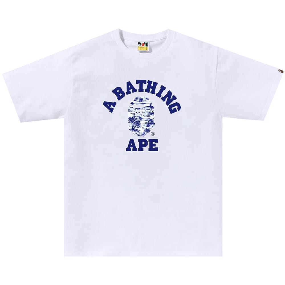 BAPE Palm Tree Camo College T-Shirt White/Blue