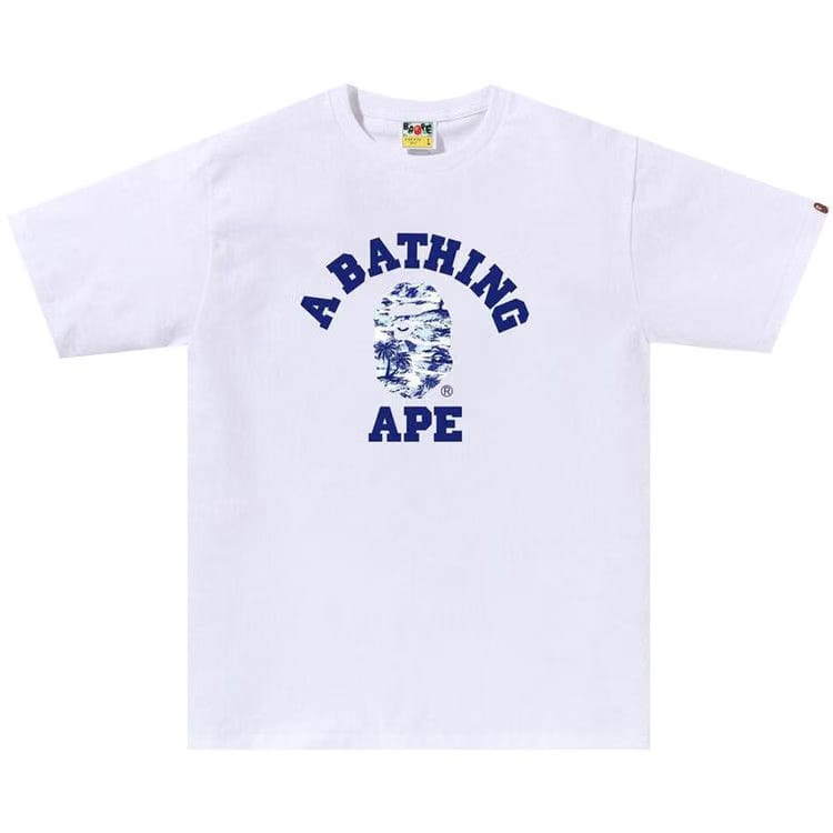 BAPE Palm Tree Camo College T-Shirt White/Blue
