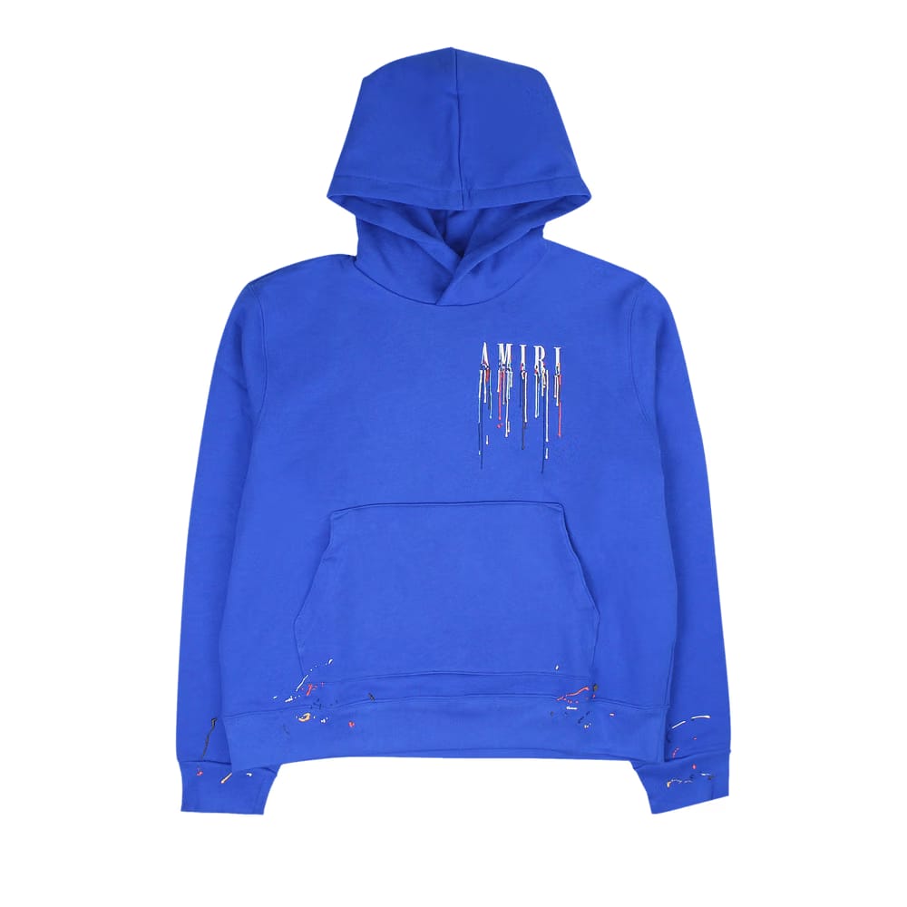 Amiri Paint Drip Core Logo Hoodie Pond Blue/White