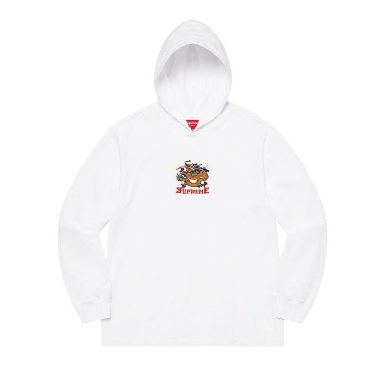 Supreme Dragon Hooded Long-Sleeve Top White