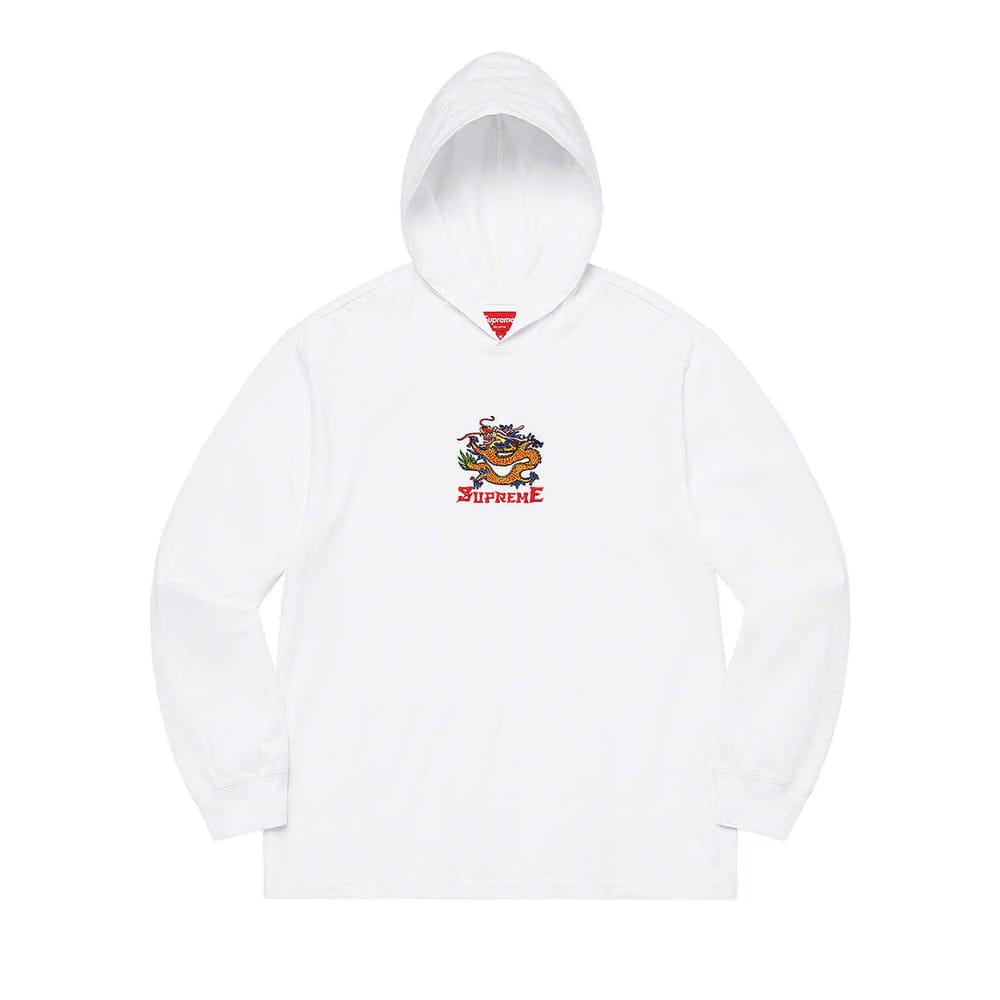 Supreme Dragon Hooded Long-Sleeve Top White