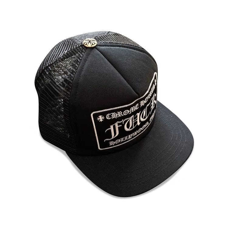 Chrome Hearts FUCK Hollywood Trucker Hat Black