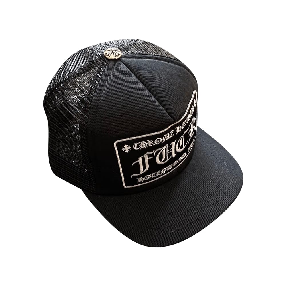Chrome Hearts FUCK Hollywood Trucker Hat Black