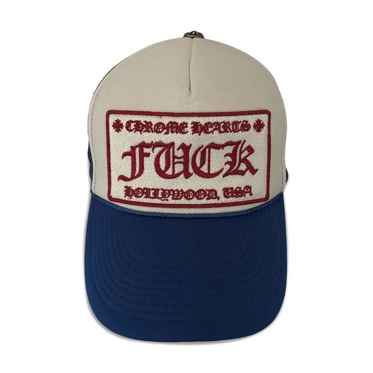 Chrome Hearts Fuck Hollywood Trucker Hat Blue/White/Red