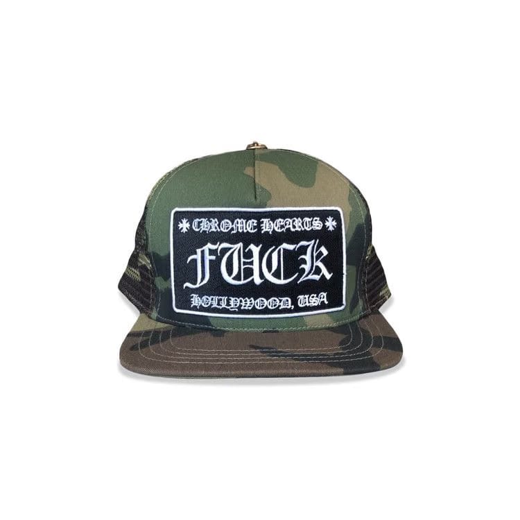 Chrome Hearts Fuck Hollywood Trucker Hat Green Camo